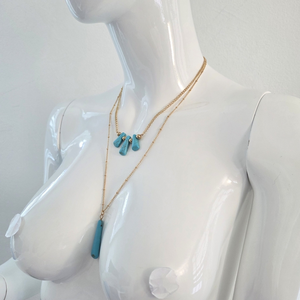 Paparazzi Boho Gold Layered Necklace with Turquoise Accents - Picture 6 of 10